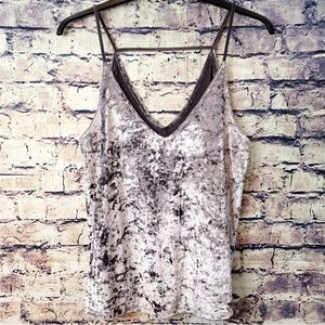 American Eagle AEO Festive Silver Metallic Velvet Velour Tank Top Size M